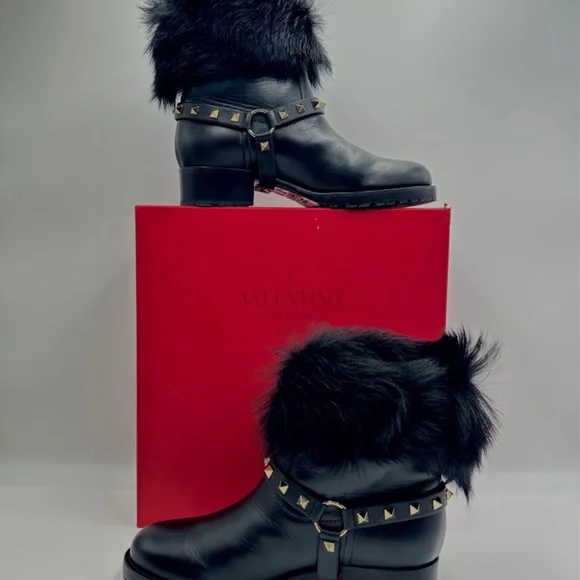 VALENTINO ROCKSTUD Winter Ankle Boots WOMENS SZ 8.5 - Picture 4 of 16